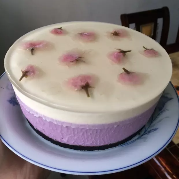 櫻花雙色紫薯慕斯