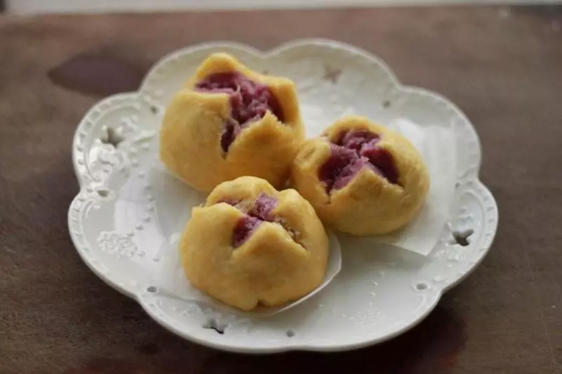 南瓜紫薯雙色開花饅頭