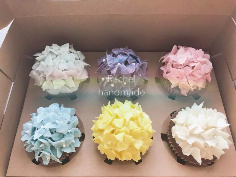 韓式裱花，豆沙霜之繡球cupcake