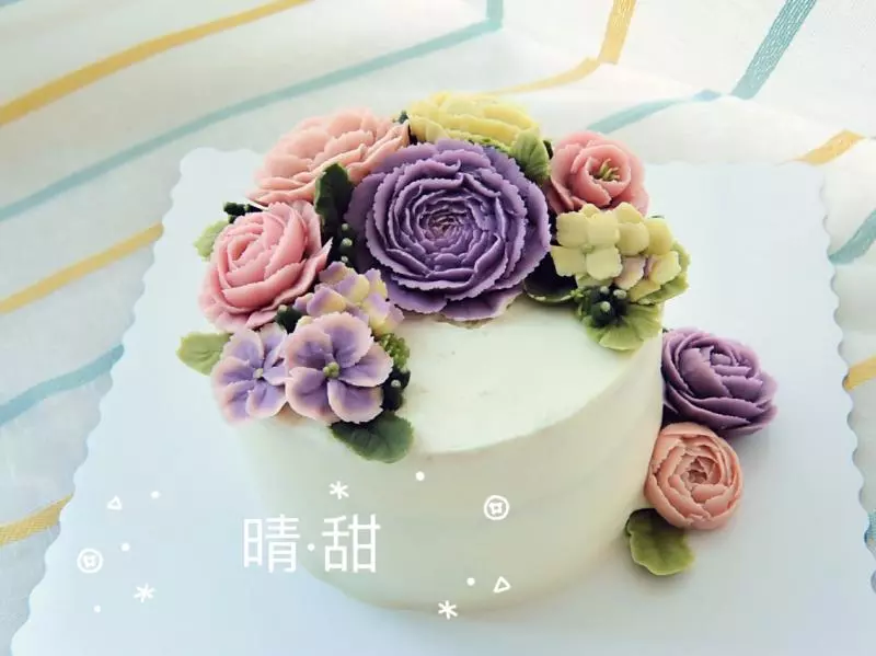 韓式豆沙裱花蛋糕-玫瑰毛茛