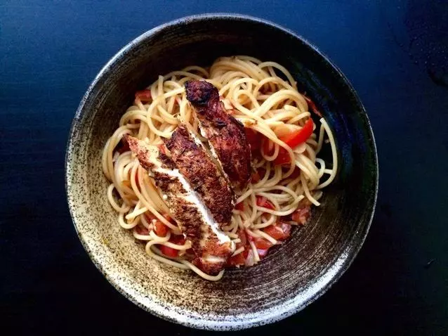 Salsa Spaghetti with Chicken Chop