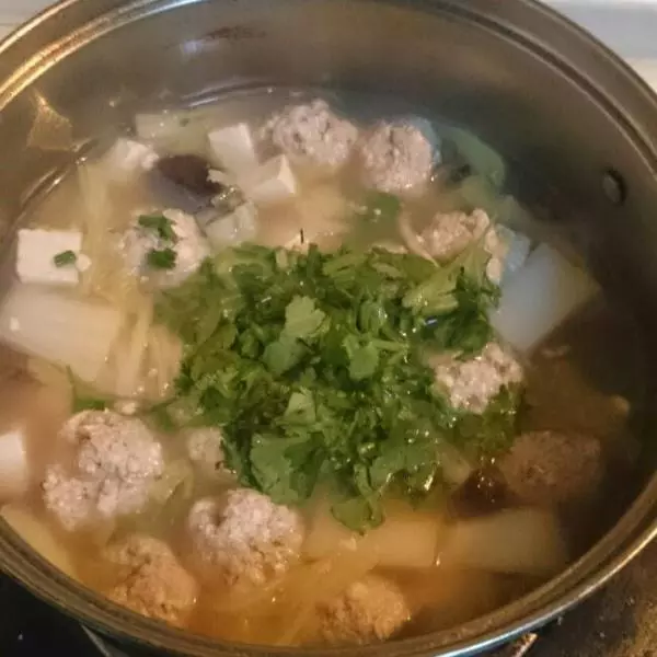 白菜豆腐蘑菇丸子湯