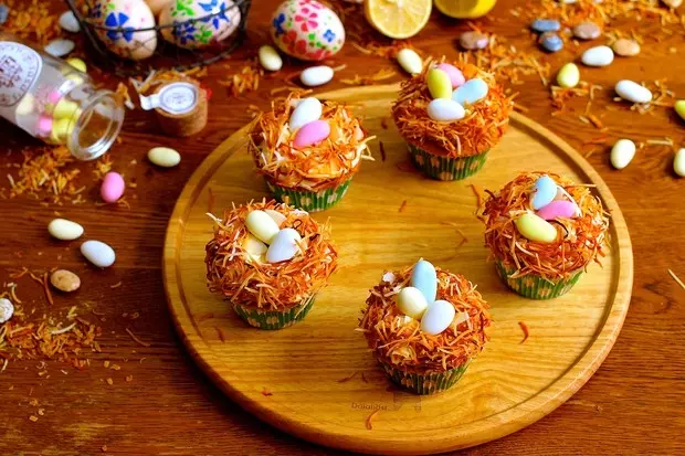 【复活节的彩蛋鸟巢】椰子鸟巢纸杯蛋糕