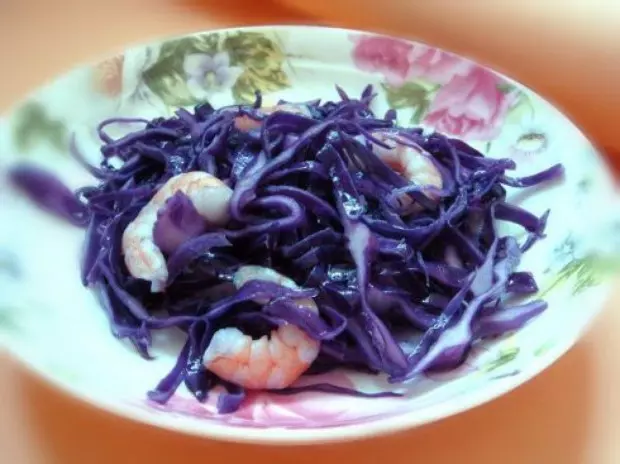 紫甘蓝炒虾仁