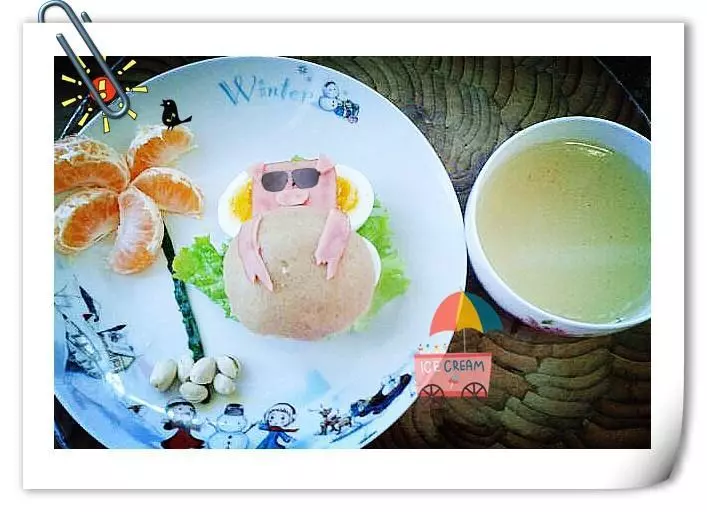 茶茶的创意早餐—度假的小猪